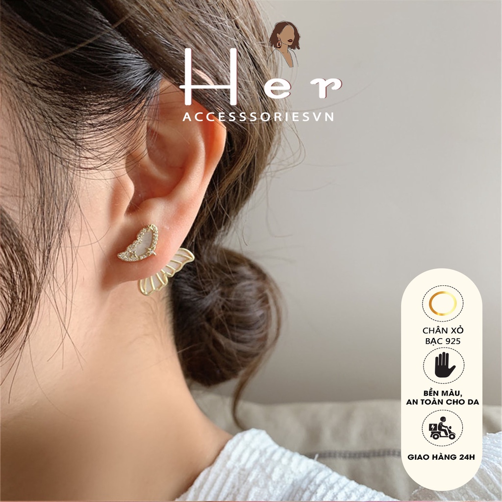 Bông tai nữ hình bướm đính đá Her Accessories chuôi bạc 925 phụ kiện trang sức đi tiệc H123