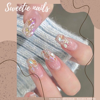NAILBOX - Móng úp thiết kế theo size - Đính đá màu mới mix ombre nhũ vàng lấp lánh