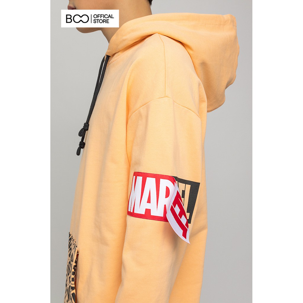 Áo hoodie nam BOO nỉ có mũ dáng loose túi chéo in logo Marvel