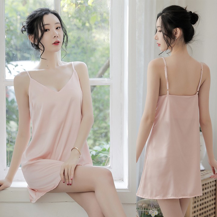 Váy ngủ lụa gợi cảm hai dây đơn giản váy mặc lót trong đầm