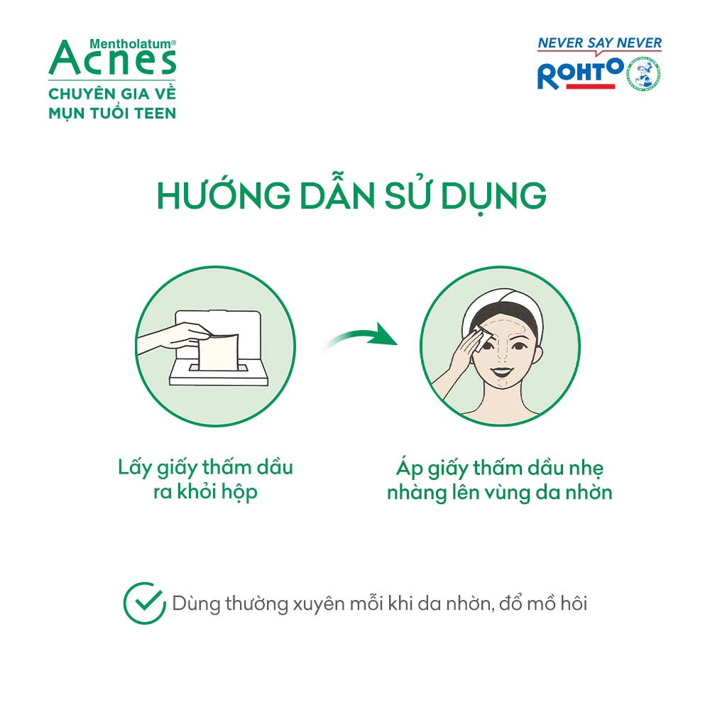 Giấy thấm dầu Acnes Oil Remover Paper (ROHTO) hút nhờn, kiềm dầu, sạch da, ngăn mụn, gói nhỏ gọn, tiện dụng (100 tờ)