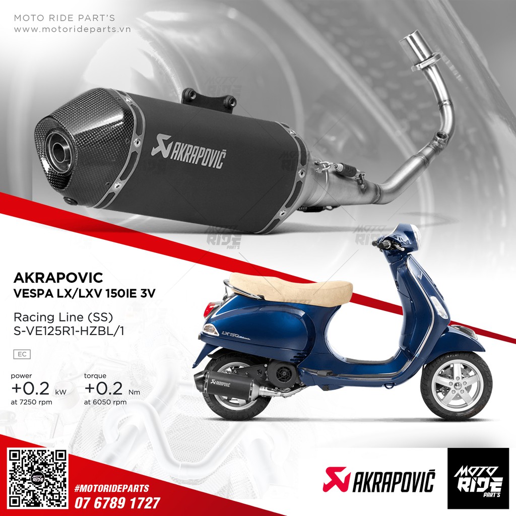 AKRAPOVIC PÔ ỐNG XẢ RACING LINE VESPA LX LXV 3V IE