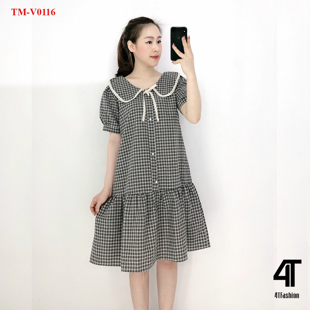 Đầm bầu 4Tfashion - Váy bigsize dáng dài kẻ caro cổ sen dáng đuôi cá siêu đẹp