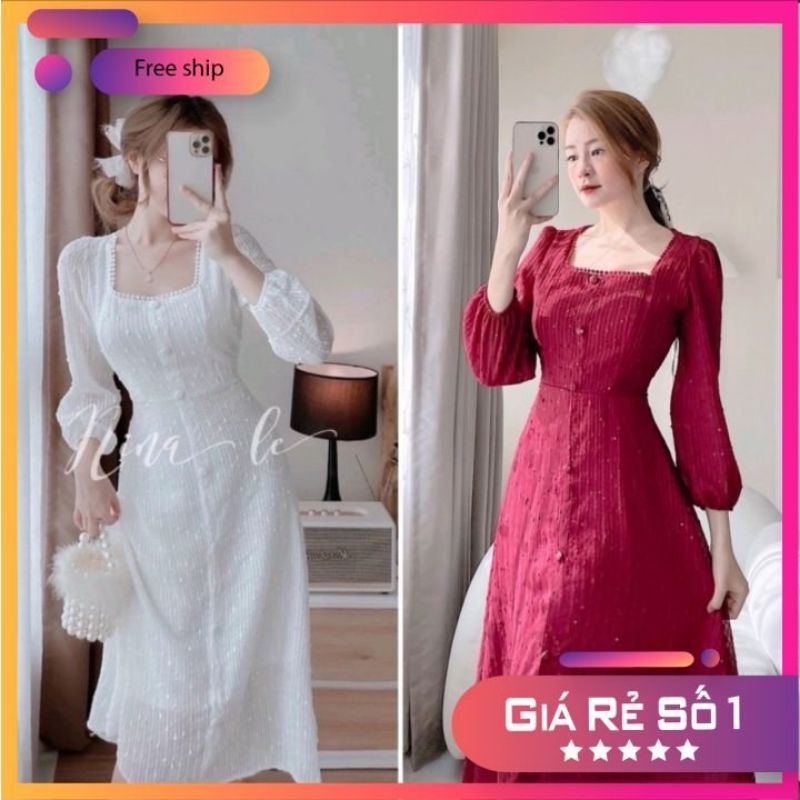 Đầm dự tiệc trắng cỗ vuông tay phồng dáng dài (Hàng có sẵn) | BigBuy360 - bigbuy360.vn