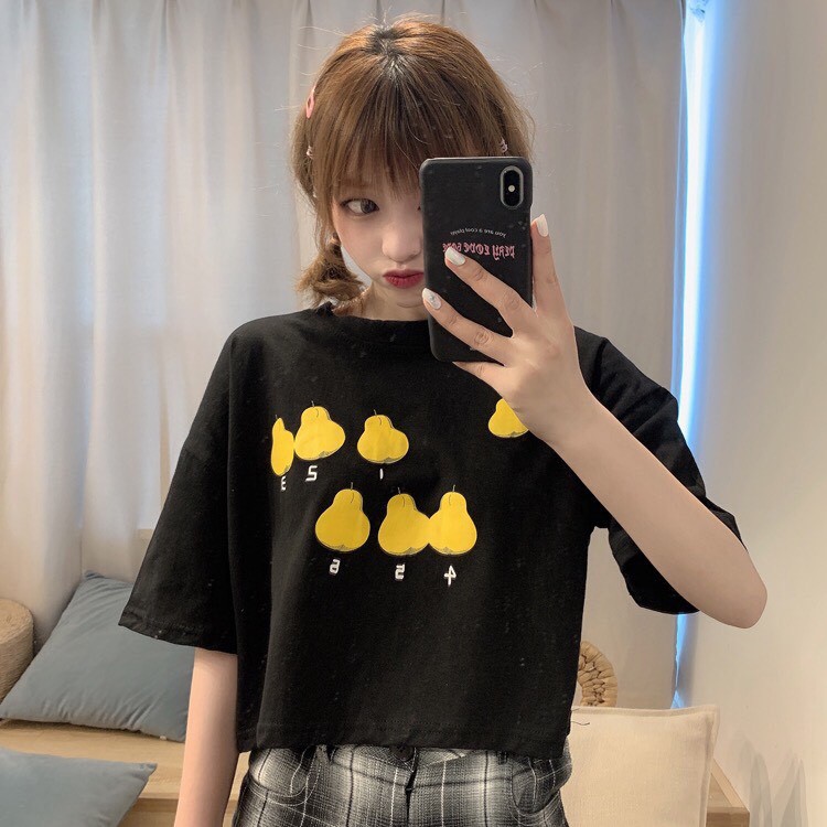 ÁO CROPTOP NỮ FORM RỘNG IN TRÁI LÊ SIÊU XINH