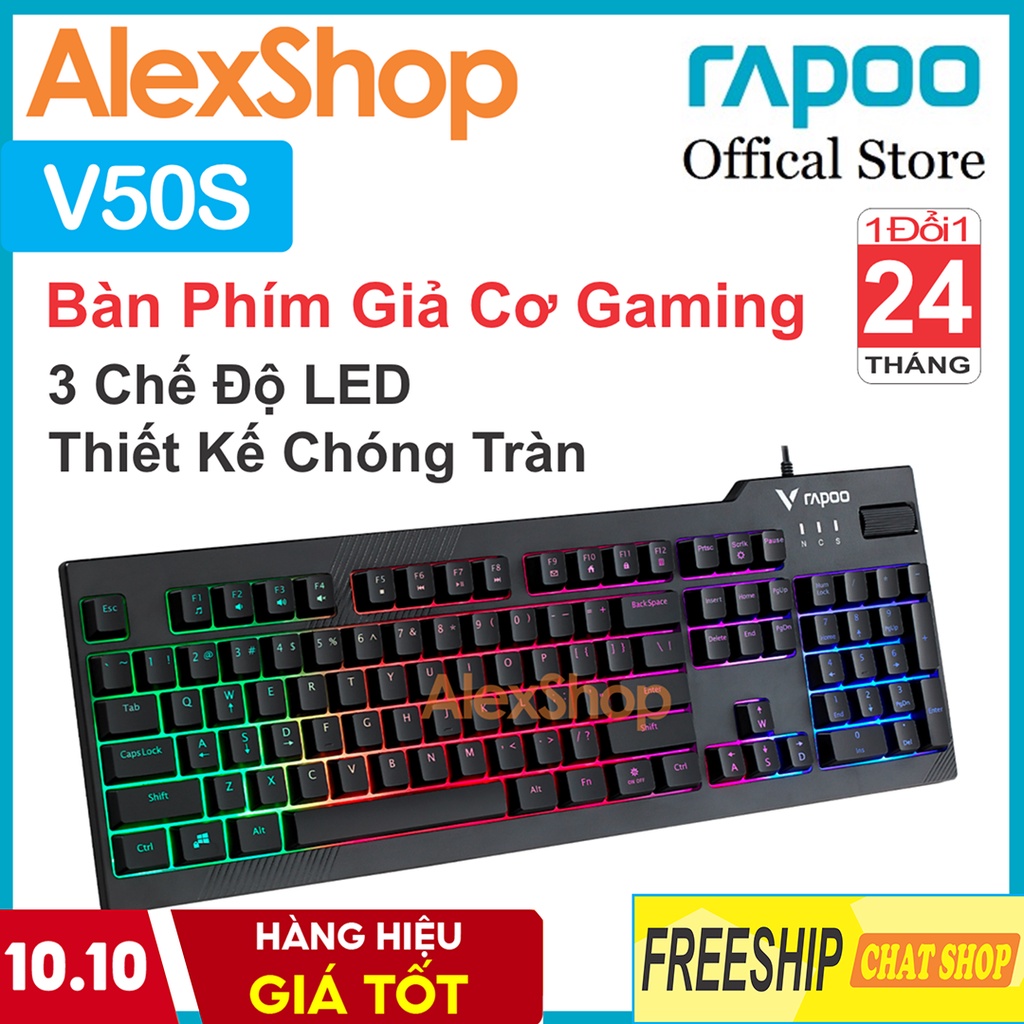 🔥10.10🔥Rapoo V50s Bàn Phím Giả Cơ Gaming 3 Chế Độ Màu RGB Gõ Êm Đề Bền Cao - Bh 2 Năm 1 Đổi 1