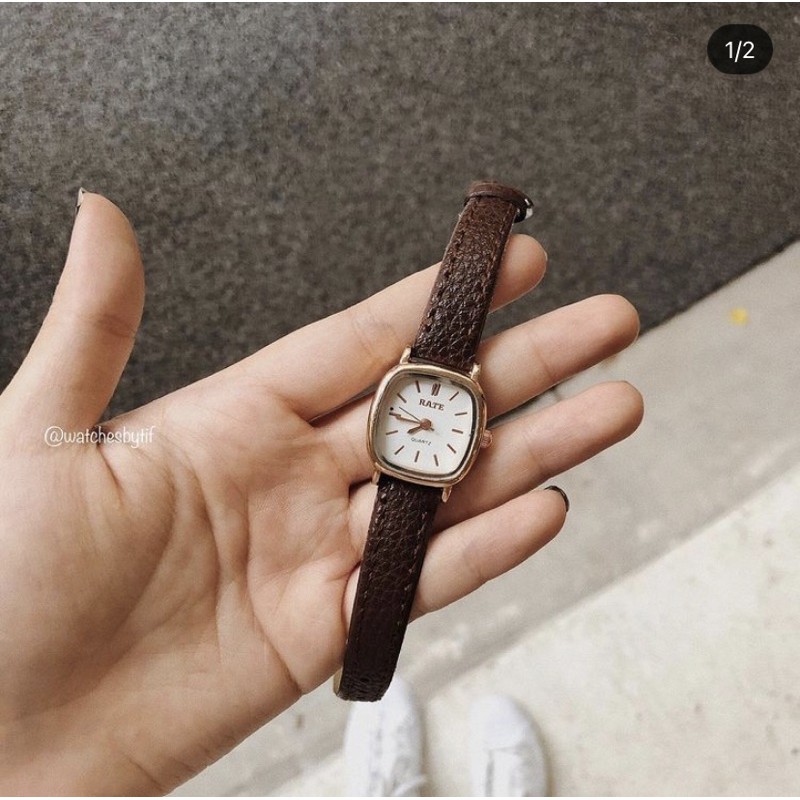 Đồng hồ nữ dây da mặt vuông RATE nâu mặt trắng đồng hồ nữ mặt nhỏ chính hãng Watchesbytif size 22mm đẹp giá rẻ | BigBuy360 - bigbuy360.vn