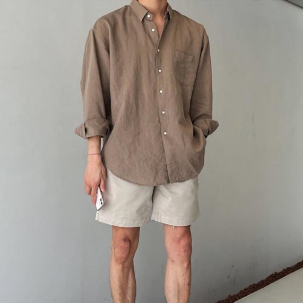 Áo sơ mi nam cổ bẻ dài tay chất liệu LINEN cao cấp, phom dáng thoải mái thấm hút cực tốt - LUCIINON