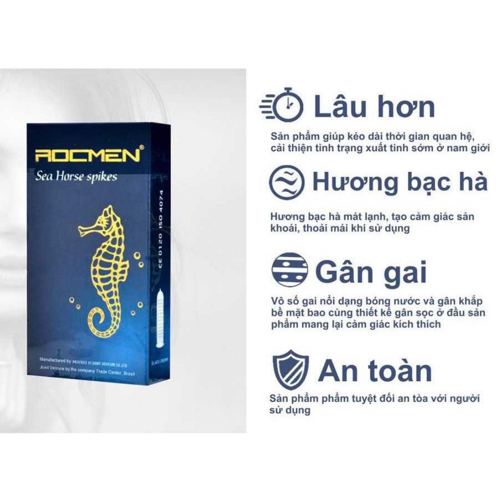 Bao Cao Su Rocmen Cá Ngựa Xanh Gân Gai kéo dài thời gian 2 hộp lớn (20bao) -SACUCO RM11