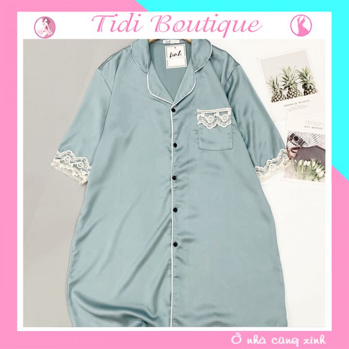 Đầm ngủ lụa Satin cổ pijama dáng suông trơn nhiều màu phối ren chất mát lịm🍀[HÀNG ĐẸP CHUẨN][ẢNH THẬT +VIDEO]