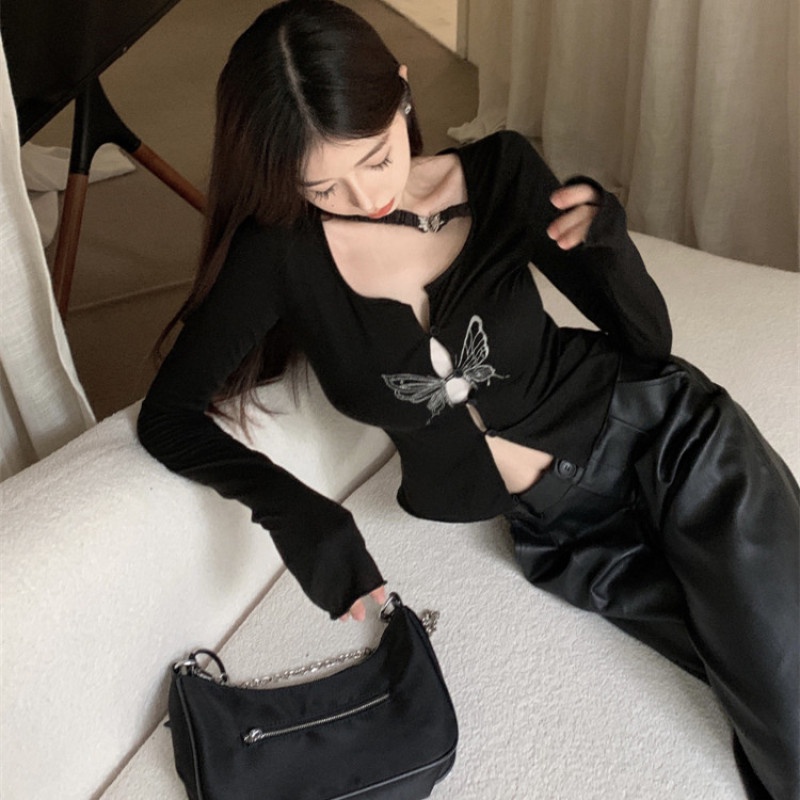 Áo Khoác Cardigan Tay Dài Dáng Ôm In Họa Tiết Bướm Thời Trang Quyến Rũ Cho Nữ