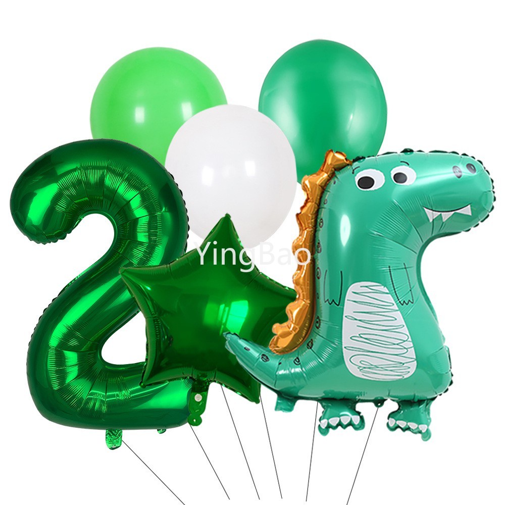 Set 6 Bong Bóng Lá Nhôm Màu Xanh Lá Cây Hình Khủng Long 32inches Dùng Trang Trí Tiệc Sinh Nhật
