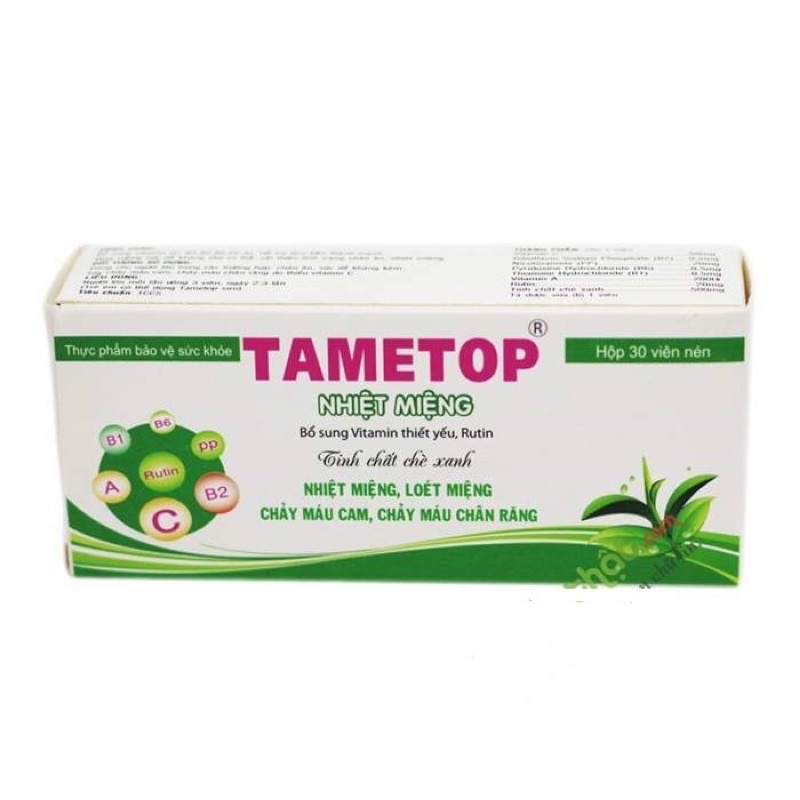 Tametop Tâm Việt - Giảm nhiệt miệng trà xanh hộp 30v