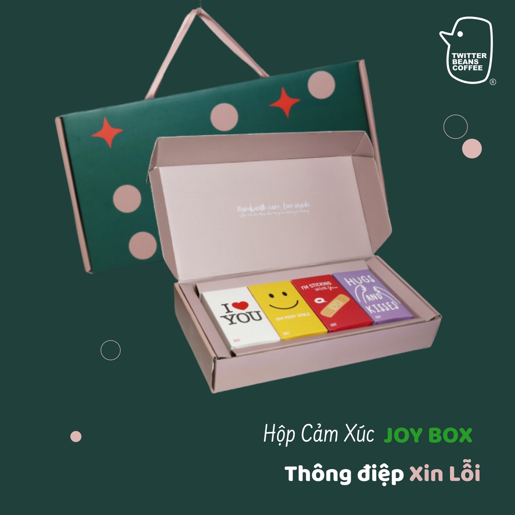 Hộp quà Cảm Xúc Joy Box - Thông điệp LỜI XIN LỖI (Gồm:Gói cà phê 100% Arabica; Túi Joy Bird;Túi cà phê,Kẹo lễ hội)