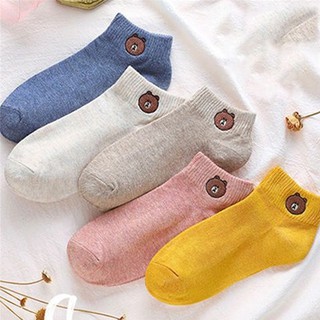 Đôi tất gấu cổ ngắn họa tiết Brown,vớt cotton khử mùi, tặng kèm túi đựng