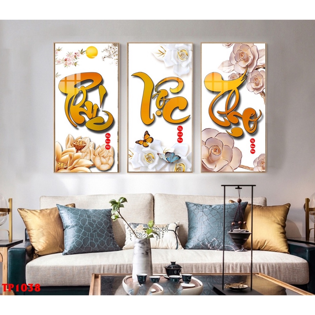 Bộ 3 tranh Phúc Lộc Thọ- Tranh Tráng Gương 5D- Siêu đẹp- Siêu sang-  Phù hợp treo mọi không gian