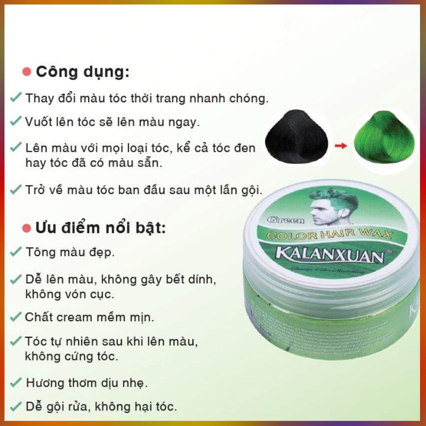 Sáp Nhuộm Tóc Màu Xanh Lá Cây Đổi Màu Tóc Tạm Thời KALANXUAN 100gr/Hộp