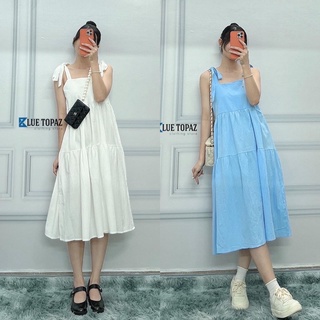 Đầm babydoll dáng dài, cột dây vai, form suông rộng trẻ trung