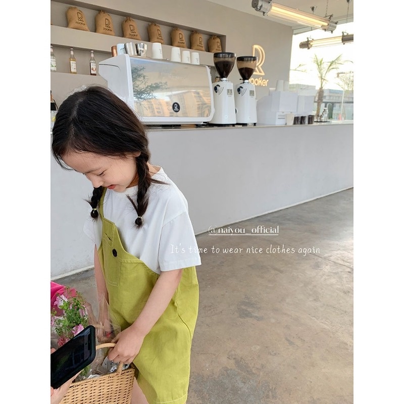 Đầm Ngắn Tay Phối Dây Xinh Xắn Thời Trang Mùa Hè Cho Bé Gái