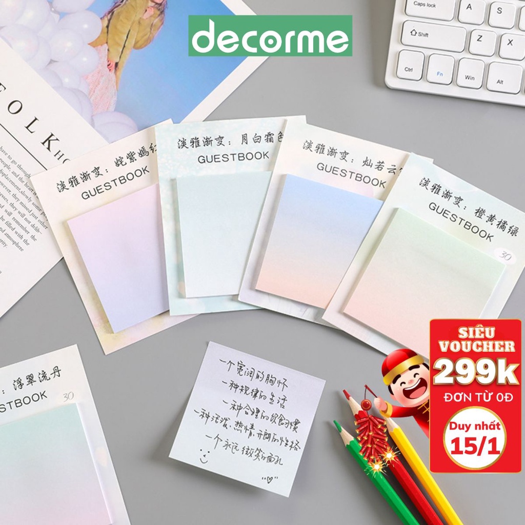 Tập 30 tờ giấy note, giấy nhớ pastel gradient DecorMe 7.5cm