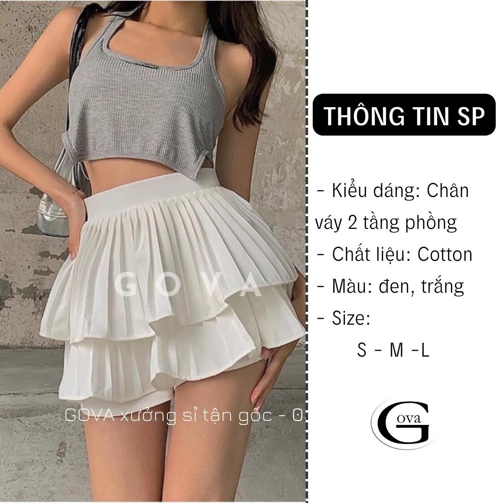 Chân Váy XẾP LY 2 TẦNG Phồng Ngắn Dáng Xòe Lưng Cạp Cao Có Lót Trong Cao Cấp GOVA