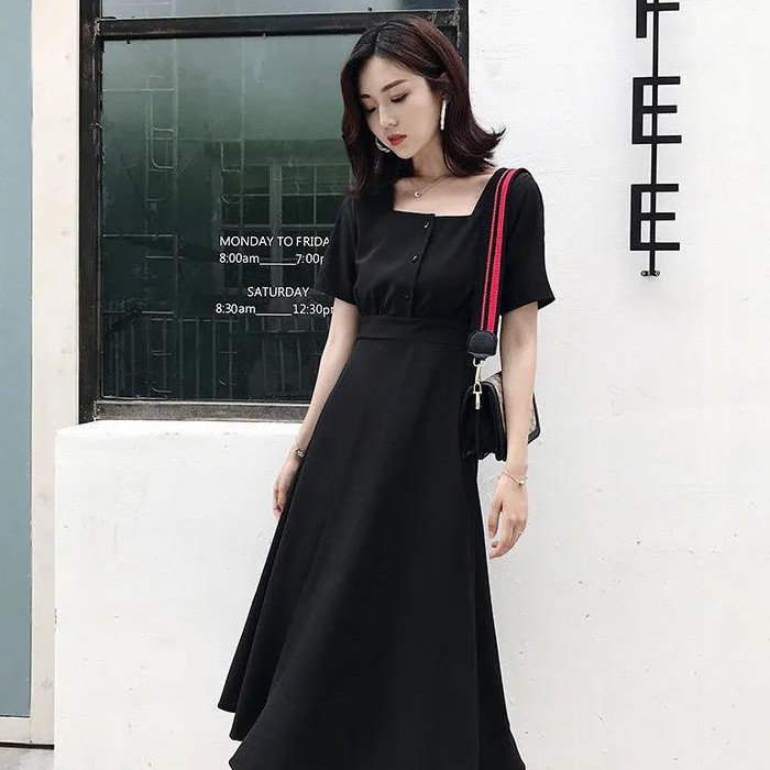 Beautiful classic French square neck short sleeve dress