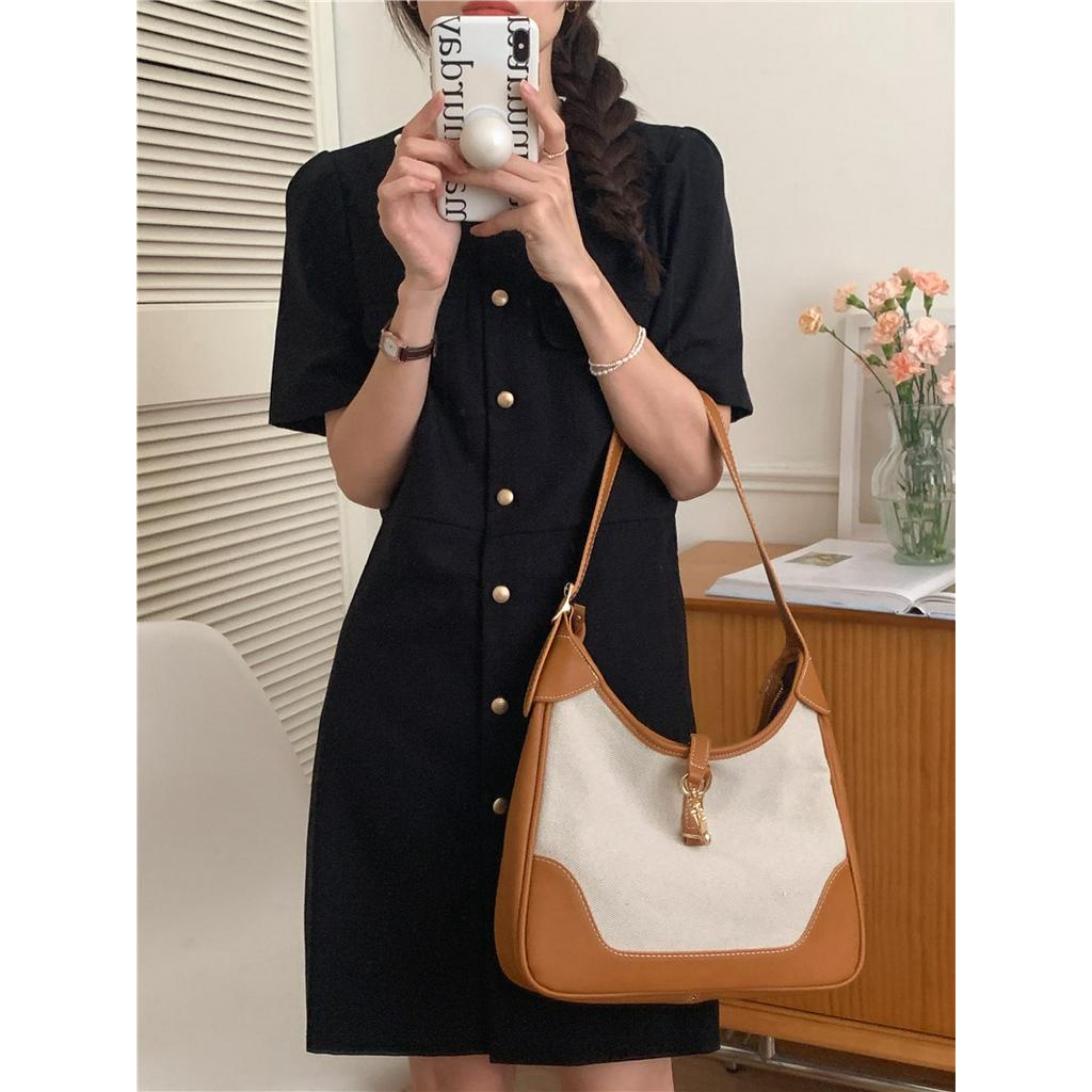 Đầm Ngắn Tay Dáng Vừa Phong Cách Retro Pháp 54254 Dễ Phối Đồ