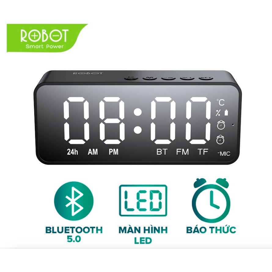 Loa Bluetooth 5.0 màn hình LED kiêm đồng hồ báo thức và kính tráng gương công suất lớn hỗ trợ thẻ nhớ-ROBOT RB150