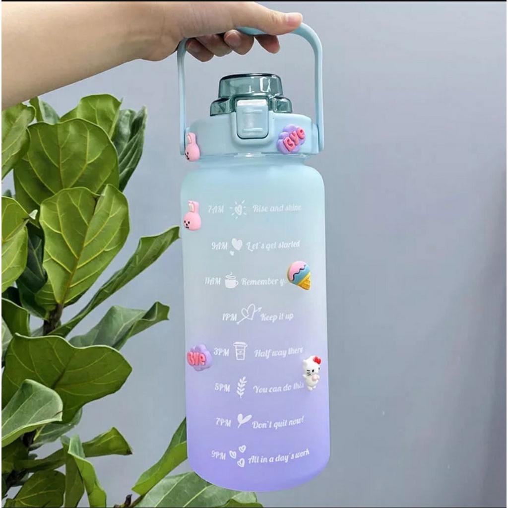 [FREESHIP] Bình Nước 2 Lít Có Hẹn Giờ Uống Nước Siêu Dể Thương Cho Bé Đi Học Có Tặng Sticker Chất Liệu An Toàn