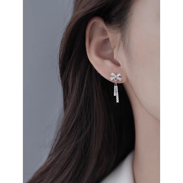 Bông tai bạc nữ hình nơ thắt dài sang chảnh DaLiA Jewelry khuyên tai bạc 925 không gỉ