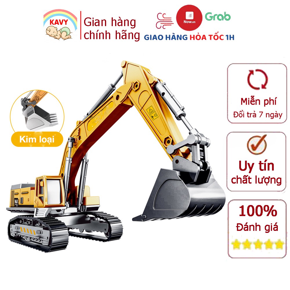 Đồ chơi mô hình xe xúc KAVY  hợp kim sắt và nhựa an toàn, các khớp chuyển động, chi tiết sắc sảo