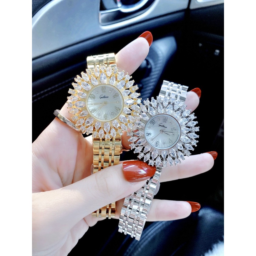 Đồng hồ đeo tay nữ chính hãng, đồng hồ nữ GULENA mặt hoa đính kim cương nhân tạo siêu cao cấp, thời trang sang chảnh