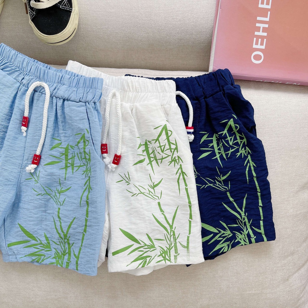 Bộ đồ bé trai cộc tay vải đũi in hình cây tre quần đùi cho trẻ mặc đi chơi SUMO KIDS Quần áo trẻ em