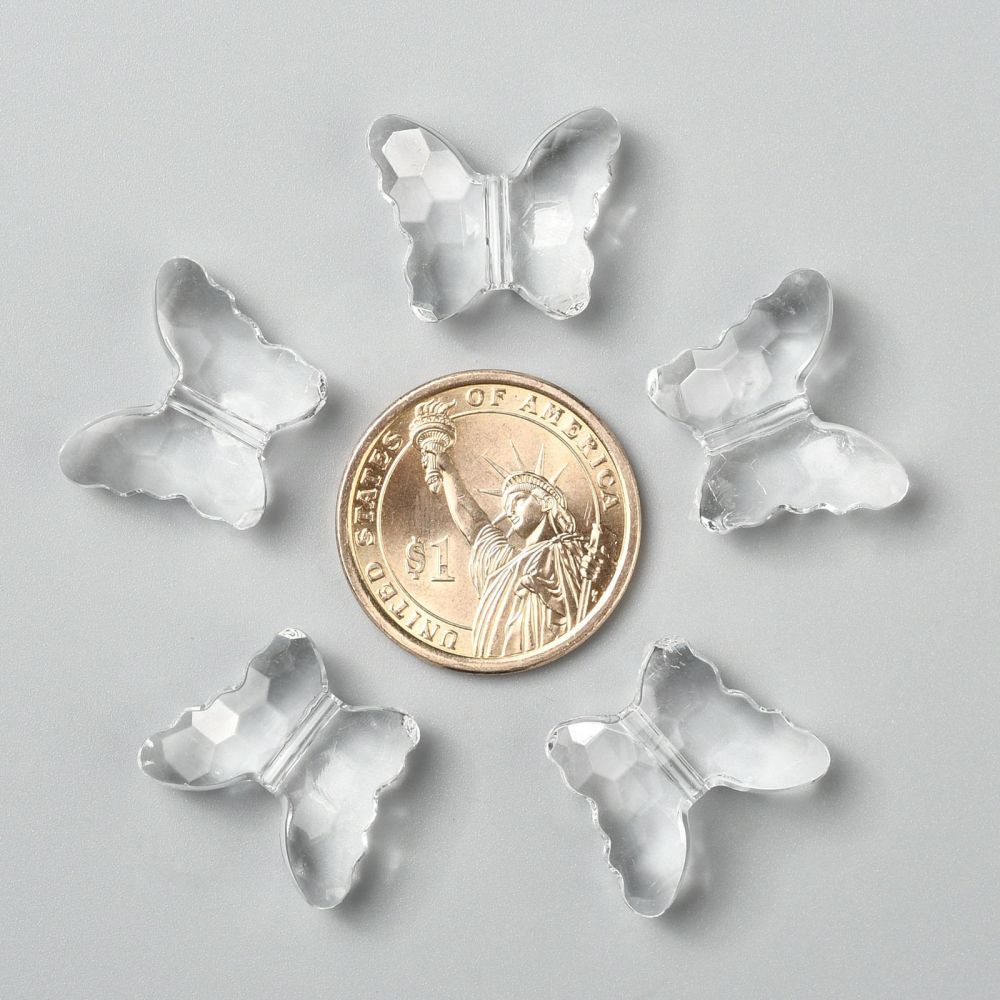 Set 10-100 Hạt Nhựa Acrylic Trong Suốt Hình Bướm Đường Kính 22mm Rộng 18mm Rộng 9mm Dày: 2mm
