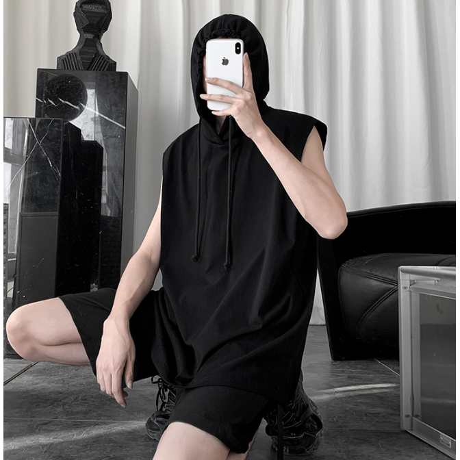 Áo Hoodie Nam Không Tay Dáng Rộng Màu Trơn Thời Trang Thể Thao Năng Động