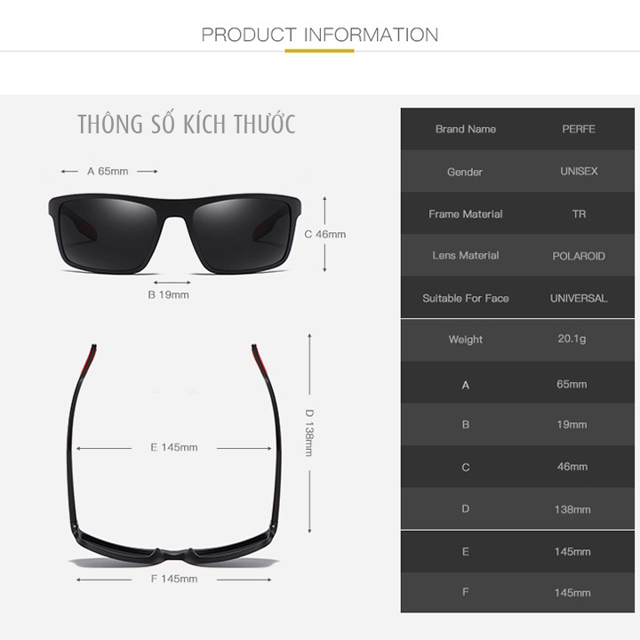 Mắt kính PERFE nam, phân cực polarized chống chói, chống tia UV400 - MK2202
