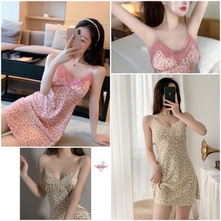 Váy ngủ lụa satin 2 dây Đầm ngủ da báo hồng quyến rũ M17