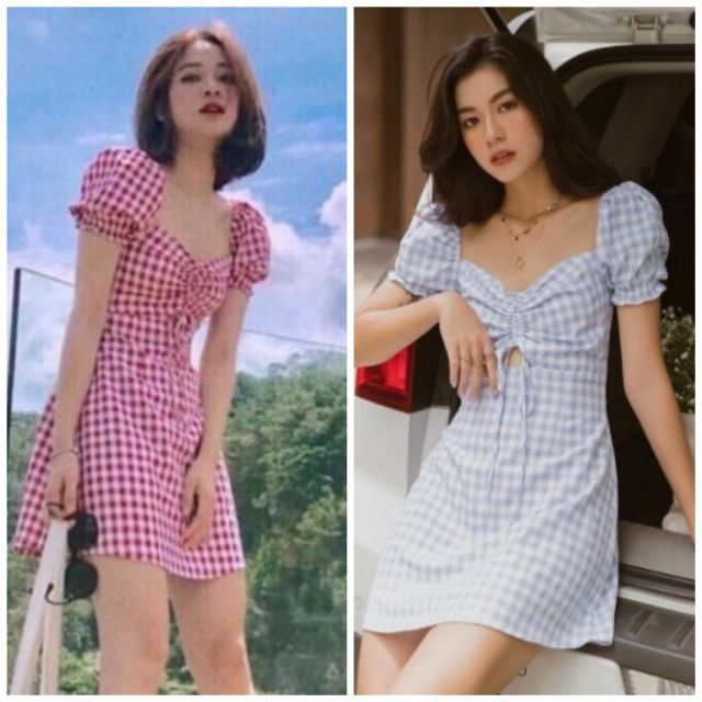 Đầm caro rút ngực (có ảnh thật)
