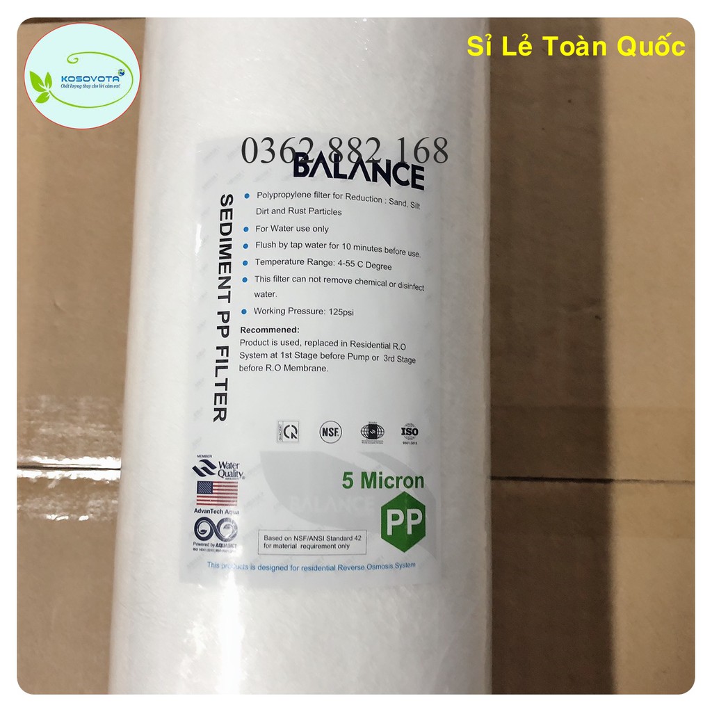 Lõi lọc PP 20 Inch Béo 5 Micron Chính Hãng, Chống Axit Ăn Mòn, Lọc Tạp Chất, Bùn, Siêu Bền