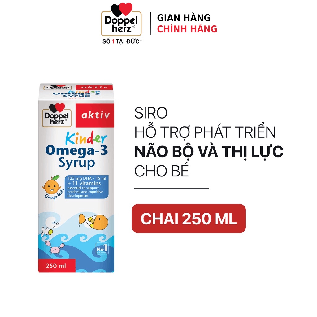 Bộ đôi bổ sung D3, tăng cường đề kháng, phát triển não bộ cho bé Doppelherz D3 Drops (30ml) + Omega 3 Syrups (250ml)