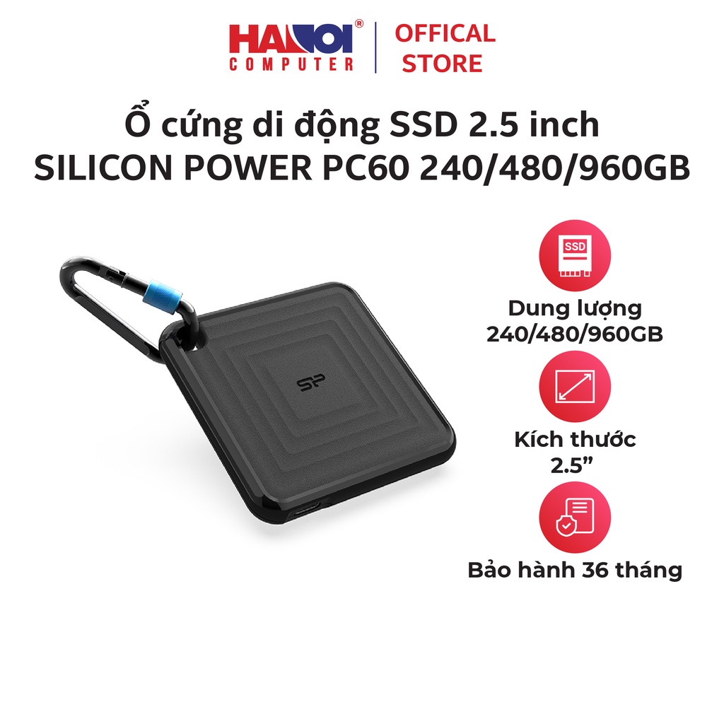 Ổ cứng di động SSD SILICON POWER PC60 Black, 2.5 inch (USB 3.1 Gen 2, USB 3.1 Gen 1, USB 3.0, USB 2.0)