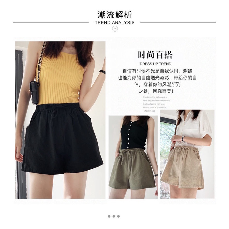 Quần Short Cotton Lanh Lưng Cao Ống Rộng Plus Size Cho Nữ