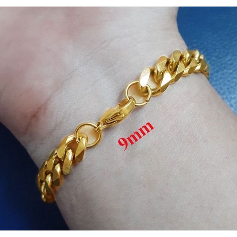 Lắc tay nam nữ inox mạ vàng bản 9mm sang chảnh hầm hố phong cách bụi roc hip-hop