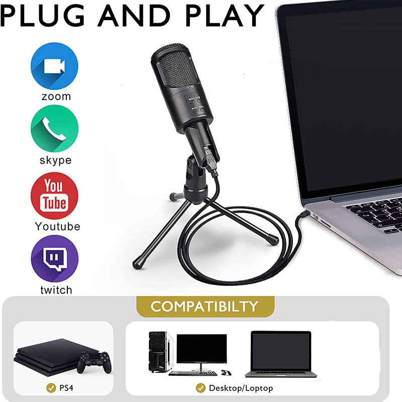 Micro USB có tripod dùng cho chơi game PC/phát trực tuyến/thu âm/Youtube/Skype/Twitch