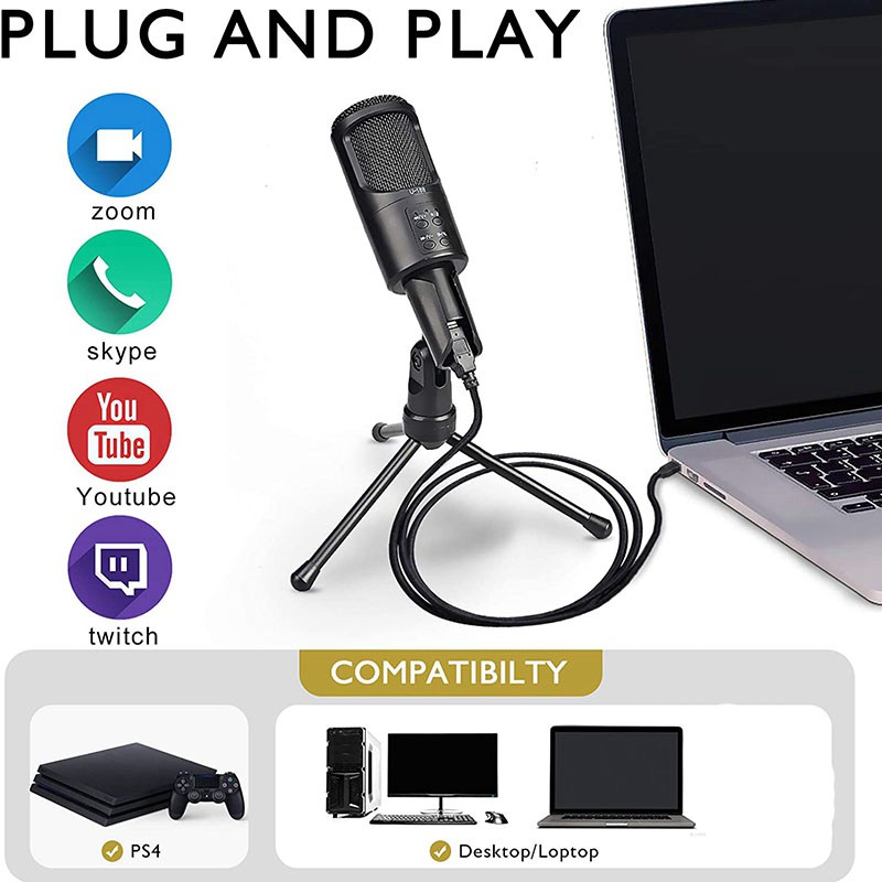 Micro cổng USB chuyên chơi game PC / hỗ trợ thu âm / live stream trên YouTube / Skype / Twitch có giá đỡ ba chân