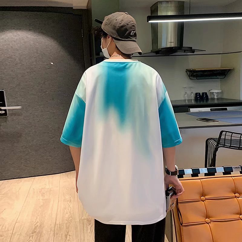 Áo Thun Nam Ngắn Tay Cổ Tròn Màu Gradient Thời Trang