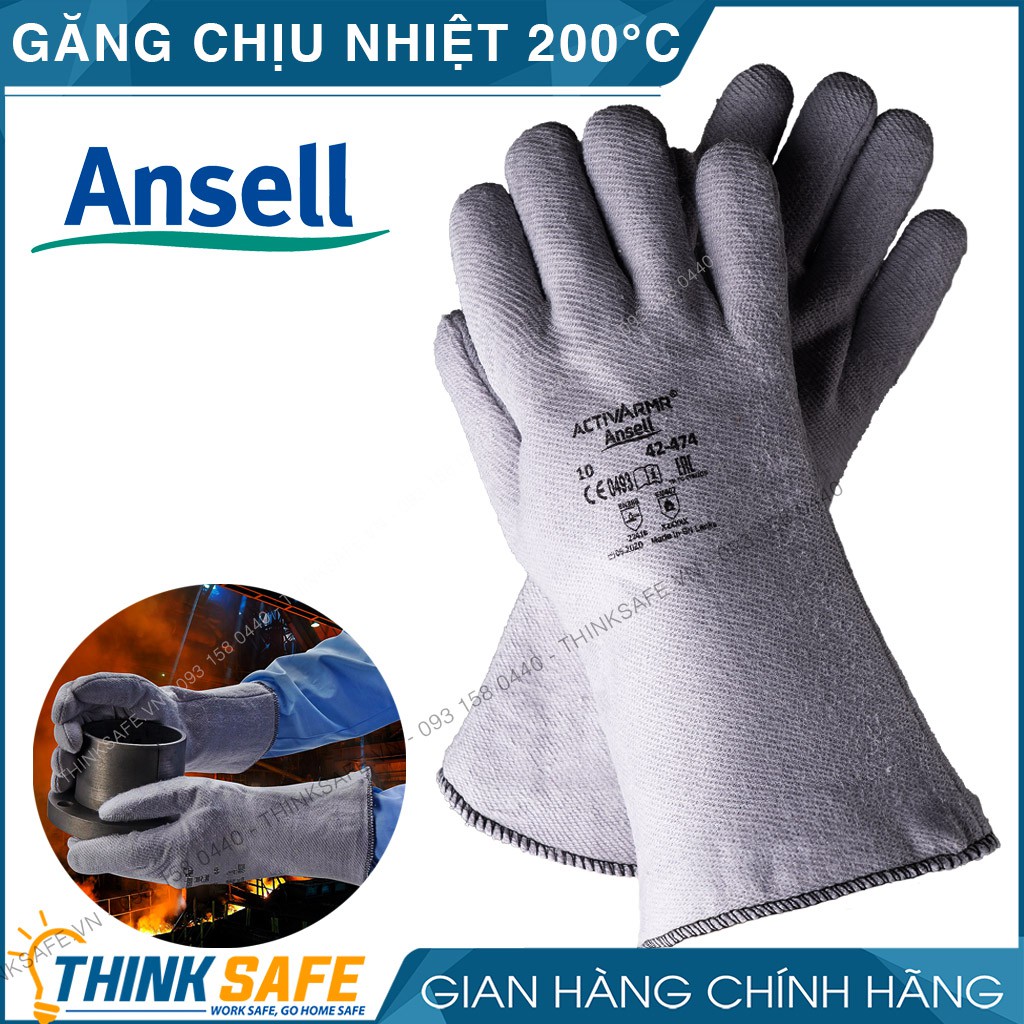 Găng tay chịu nhiệt Ansell Thinksafe, bao tay chống nóng 204°C, chuyên dùng cầm lò nướng, cơ khí nóng, chống cắt 42-474