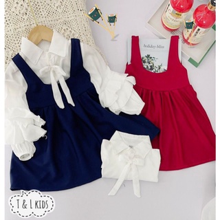 Set váy yếm kèm áo sơ mi tiểu thư cho bé gái