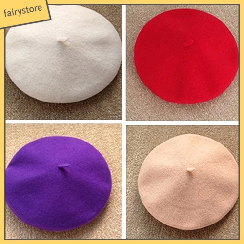 Mũ beret len nỉ màu trơn phong cách đơn giản thời trang dành cho nữ