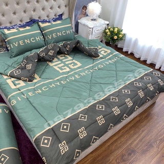 Bộ chăn ga vỏ gối 5 món mẫu ghivenchy (1m6x2m)